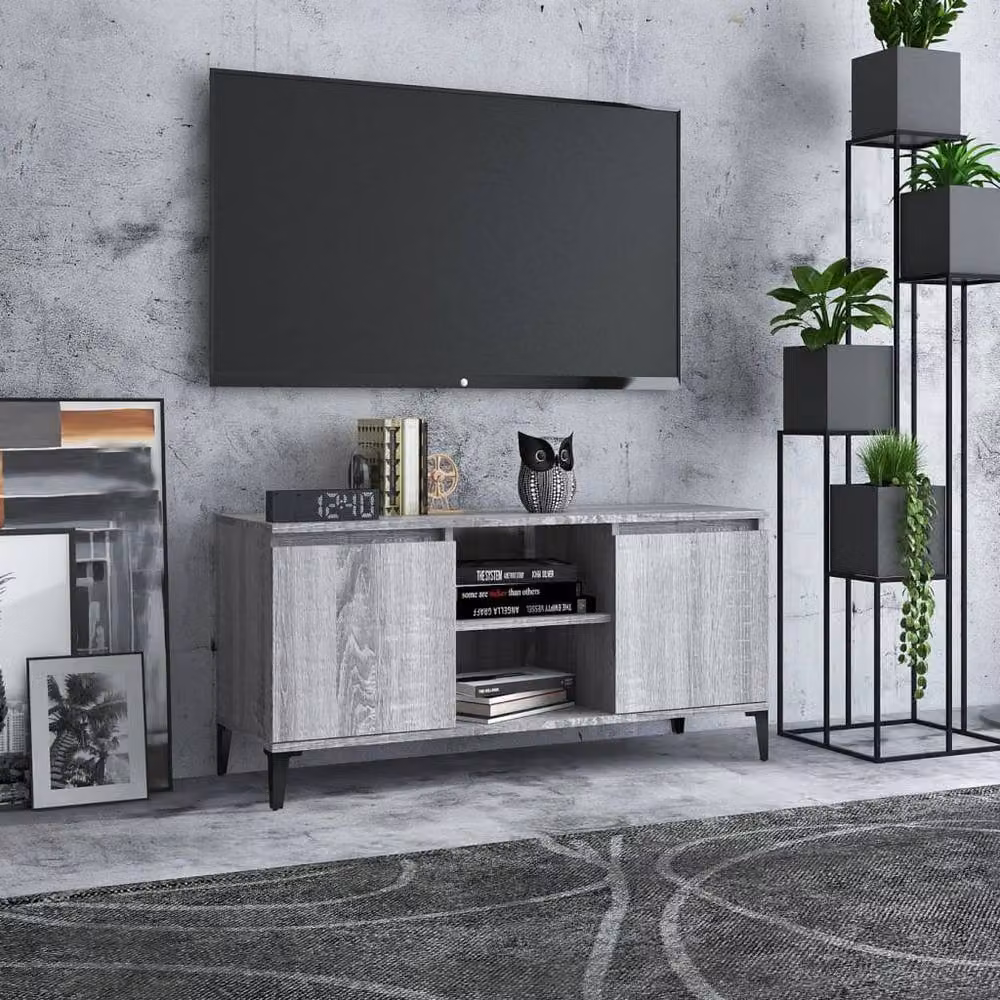 Berkfield Home Modern TV Cabinet in Grey Sonoma with Metal Legs, W: 103.5 cm, D: 35 cm, H: 50 cm – 2