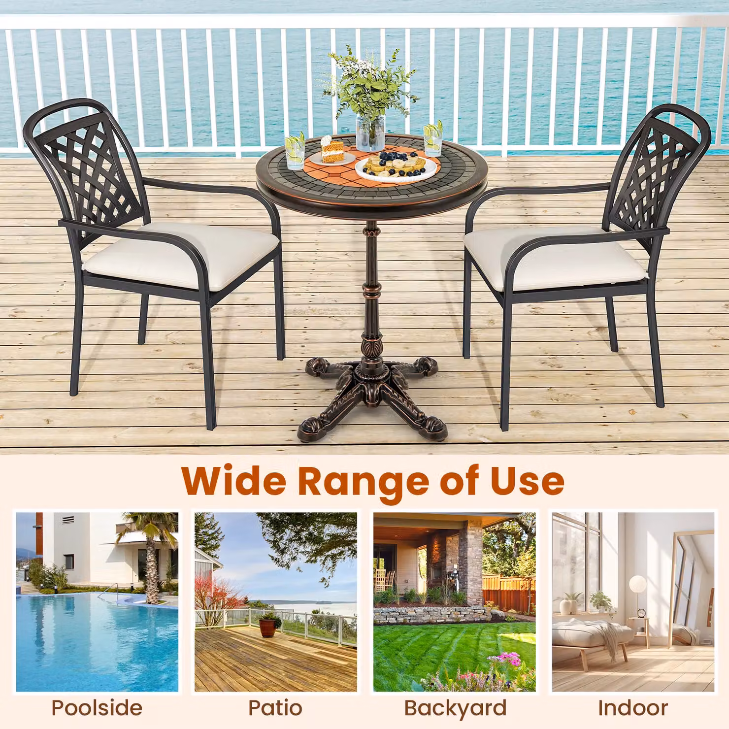 Gymax Round Cast Aluminium Patio Dining Table, Bronze, Diameter: 60 cm – 9