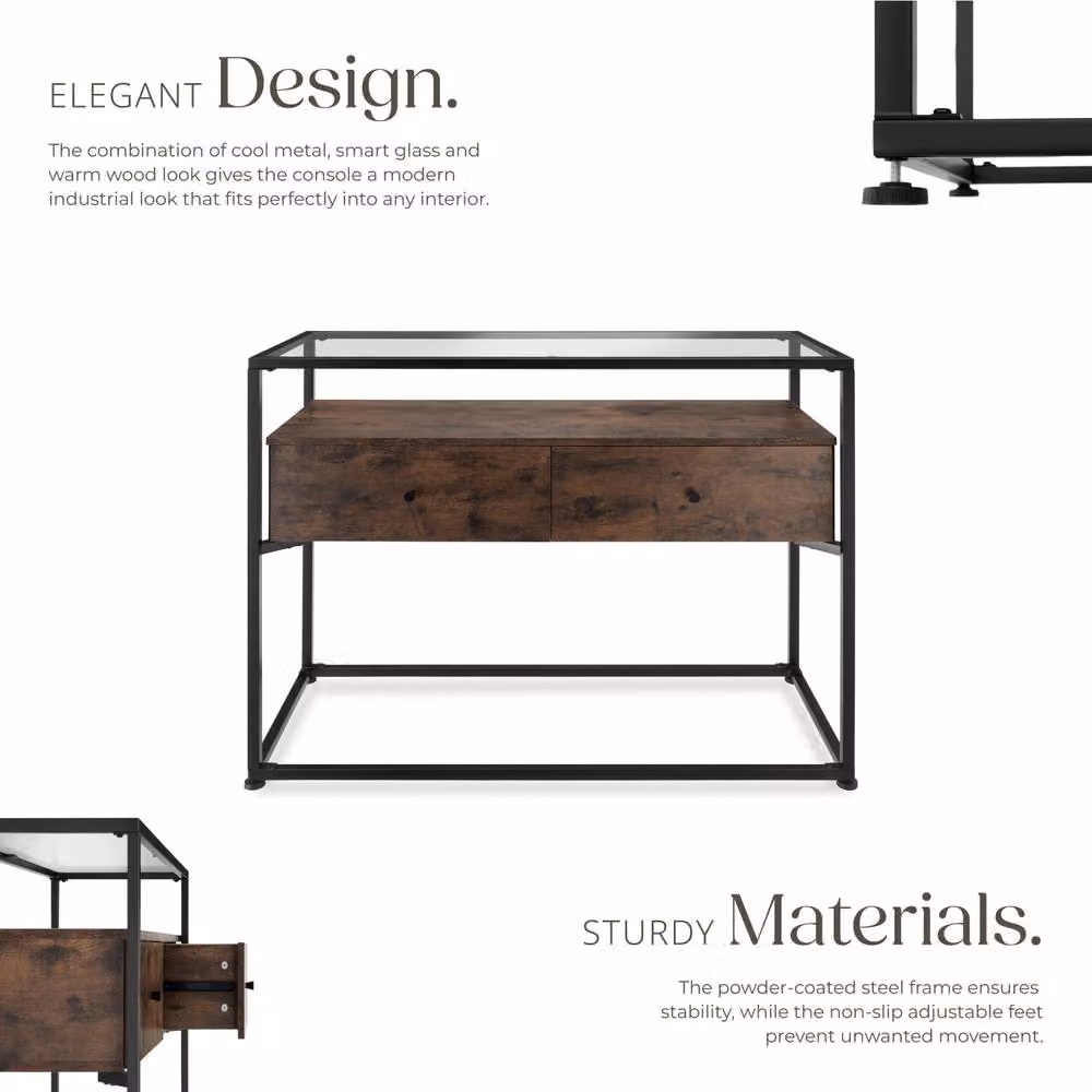 tectake Reading Sideboard with Safety Glass Tabletop and 2 Large Drawers in Dark Brown, W/D/H: 101.5 x 80.5 x 2.0 cm – 3