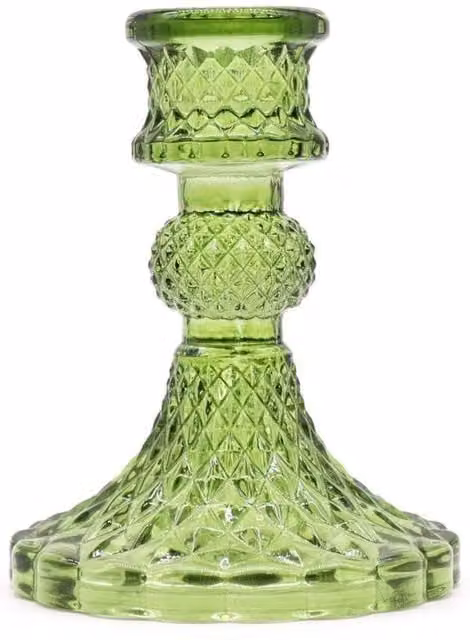 KDMD Vintage Green Glass Taper Candle Holder for Tabletop Decor
