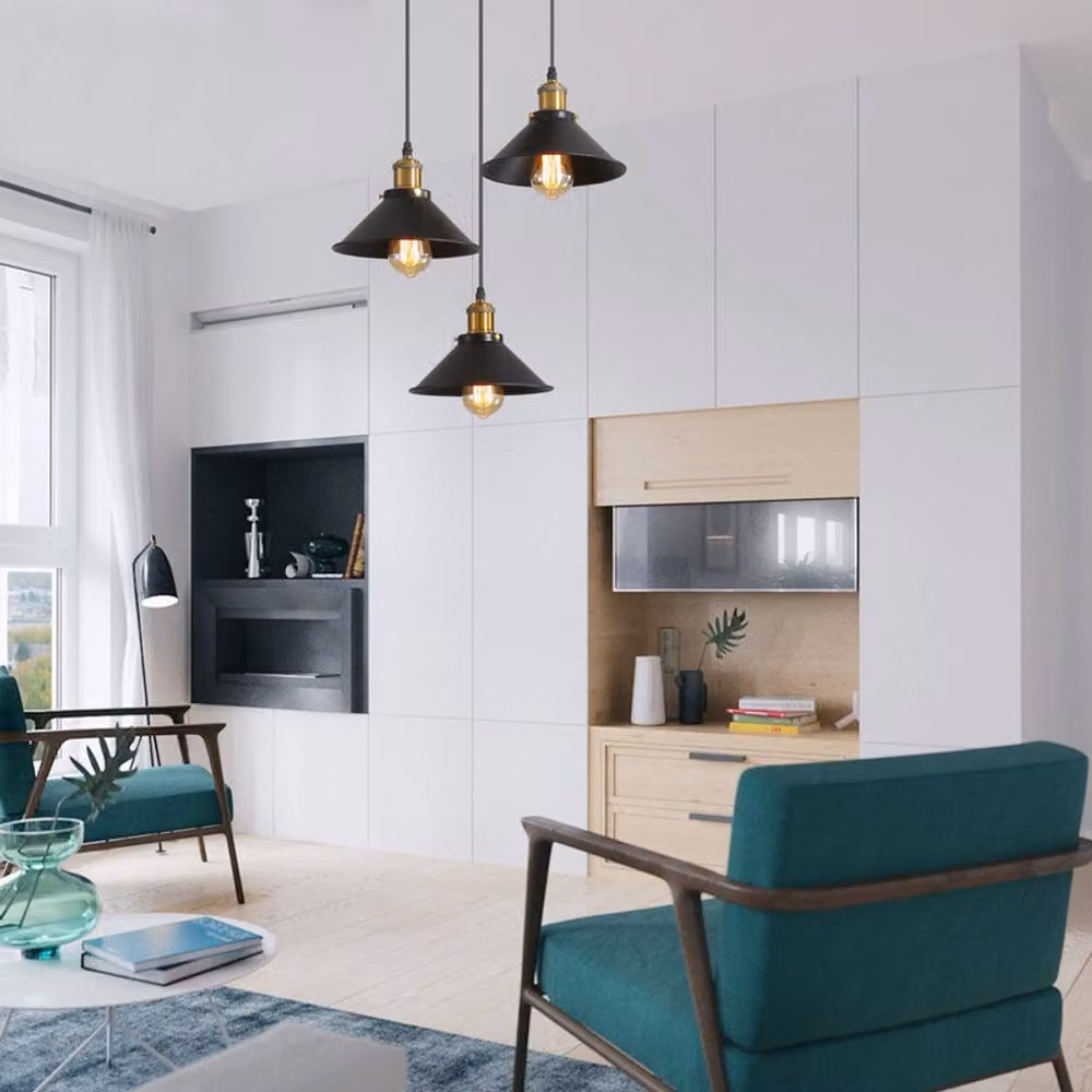COMELY 3-Light Vintage Metal Pendant Light in Black with E27 Fitting – 4
