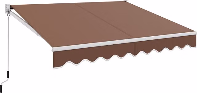 COSTWAY Brown Retractable Patio Sun Shade Awning with Aluminium Frame and Polyester Fabric