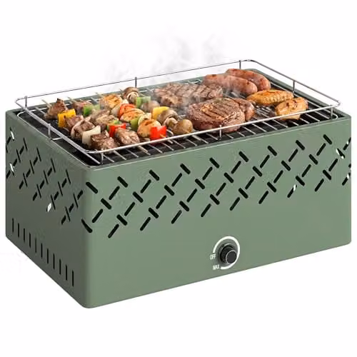 Outsunny Portable Tabletop Charcoal BBQ Grill with Built-in Fan, Green – 1