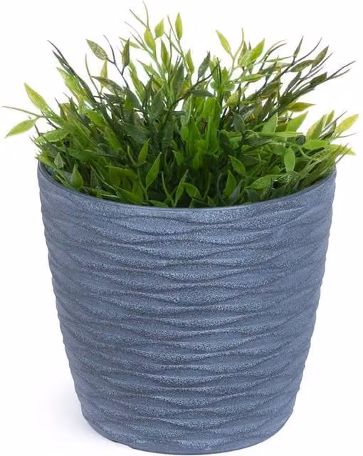 LIVIVO Set of 2 Grey Plastic Plant Pots with Wave Design and Drainage Hole, 18 cm Diameter – 1
