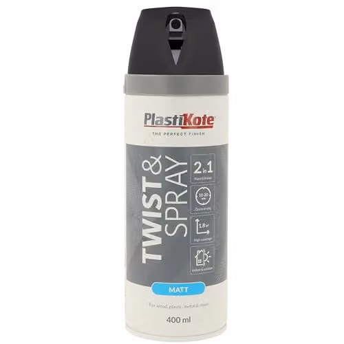 Plasti-kote Premium Quick Drying Matt Black Spray Paint, 400 ml
