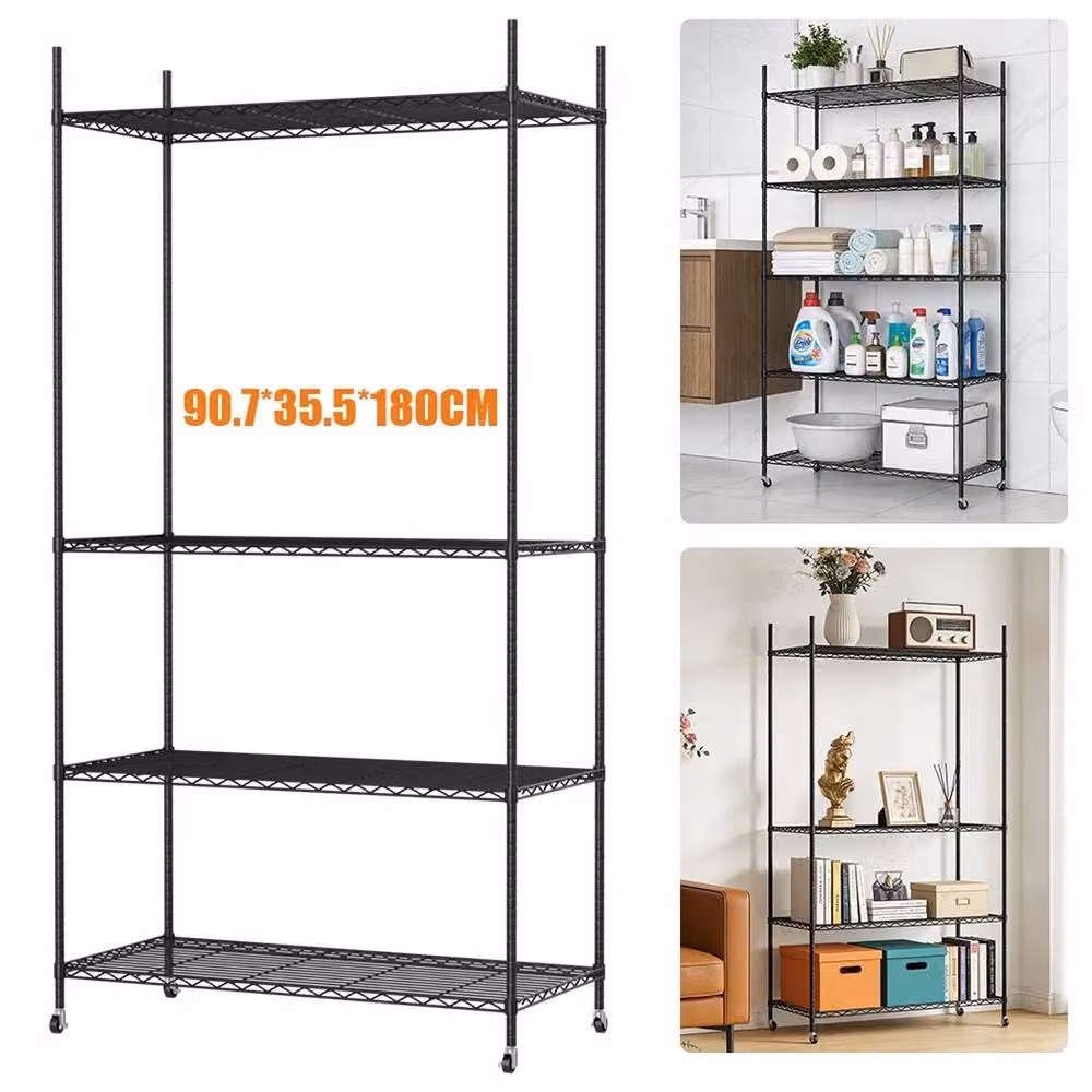 EONLION 4 Tier Metal Wire Storage Shelf Unit in Black with Adjustable Shelves – 2