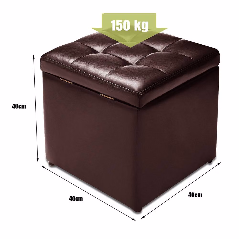 Costway Faux Leather Ottoman Storage Toy Box and Padded Foot Stool in Brown – 6
