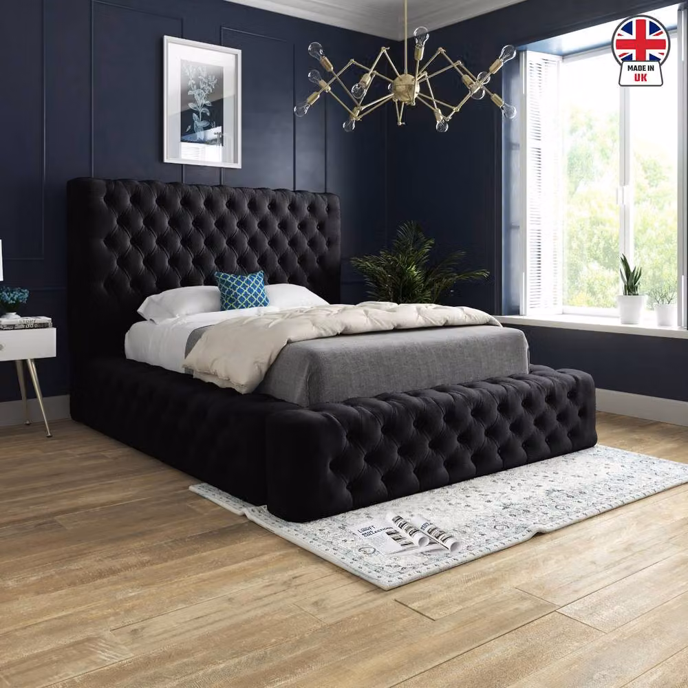 KDMD Littleton Black Velvet Pleated Upholstered Chesterfield Bed Frame, W/D/H: 180 x 137 x 201 cm – 3
