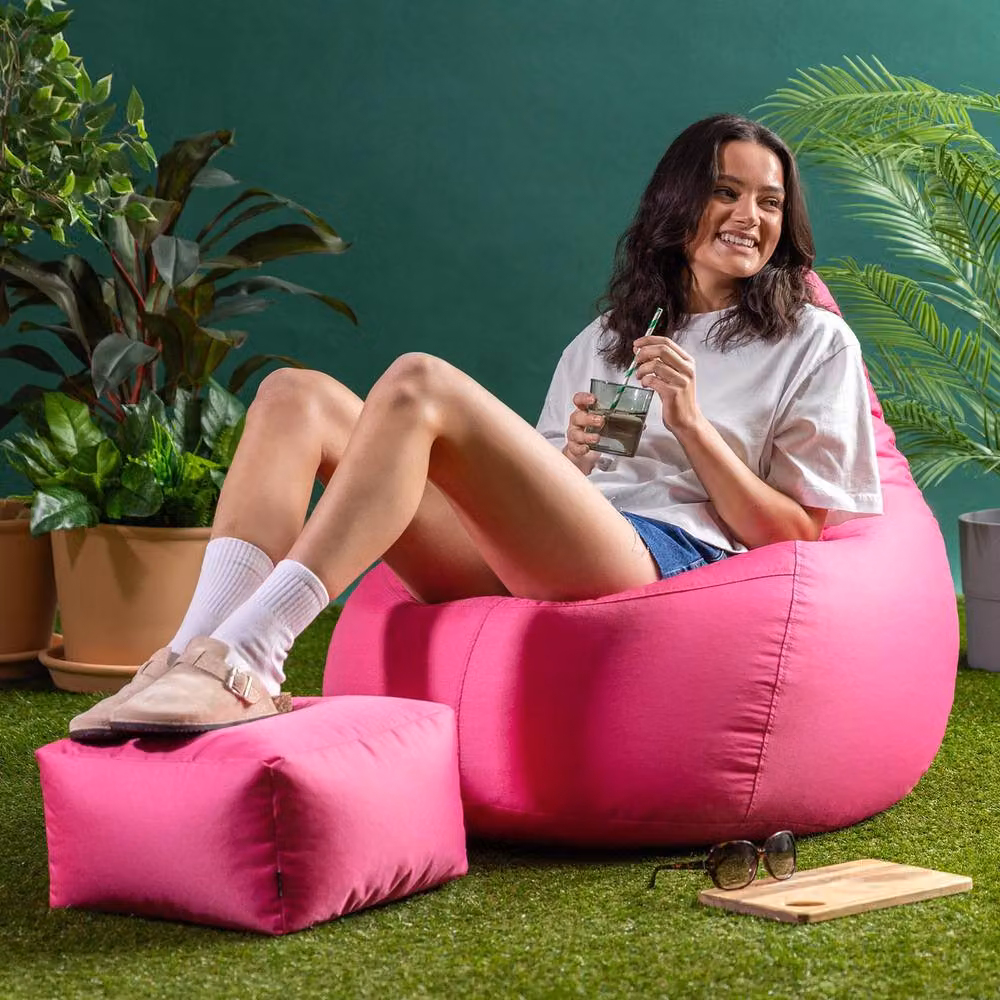 icon Gaming Recliner Indoor and Outdoor Bean Bag with Footstool in Pink – 2