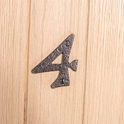 Hammer and Tongs Rustic Metal Number 4 Wall Numeral in Grey, Pack of 2, Height: 7 cm – 4