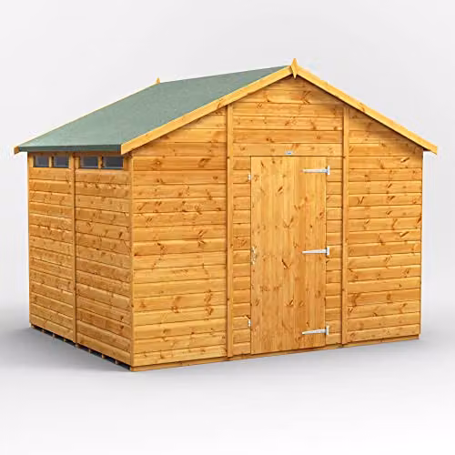 Powersheds Premium Wooden Apex Security Shed in Natural Brown with 12mm Extra Thick Timber and Toughened Glass Windows – 1