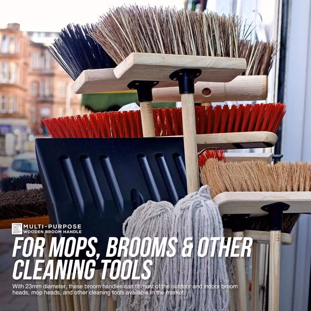 EONLION 5-Pack Thick Wooden Broom Mop Handles in Sand Brown, Length: 100 cm – 2