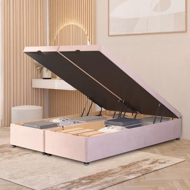 Somnior Beds Ltd King Size Ottoman Divan Bed Frame with End Opening Gas Lift in Pink Plush Velvet