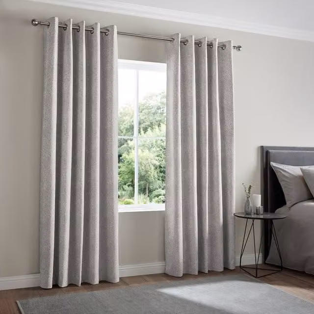 Simply Collection Grey Blackout Eyelet Fabric Panel Curtain