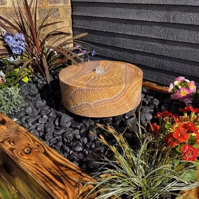 Tranquility Sandstone Millstone Solar Water Feature, Grey, Diameter: 38 cm