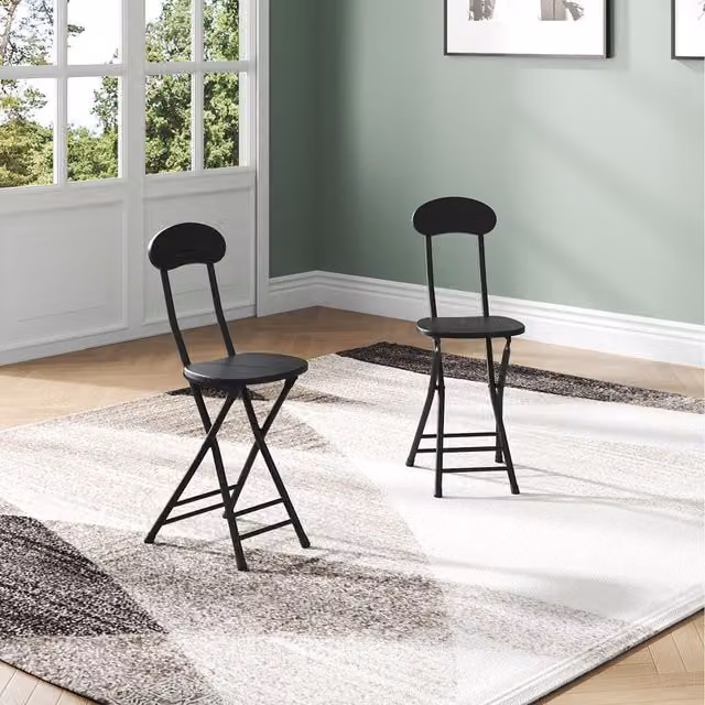 Set of 2 Komore Modern Stackable Folding Chairs in Black MDF and Powder Coated Steel