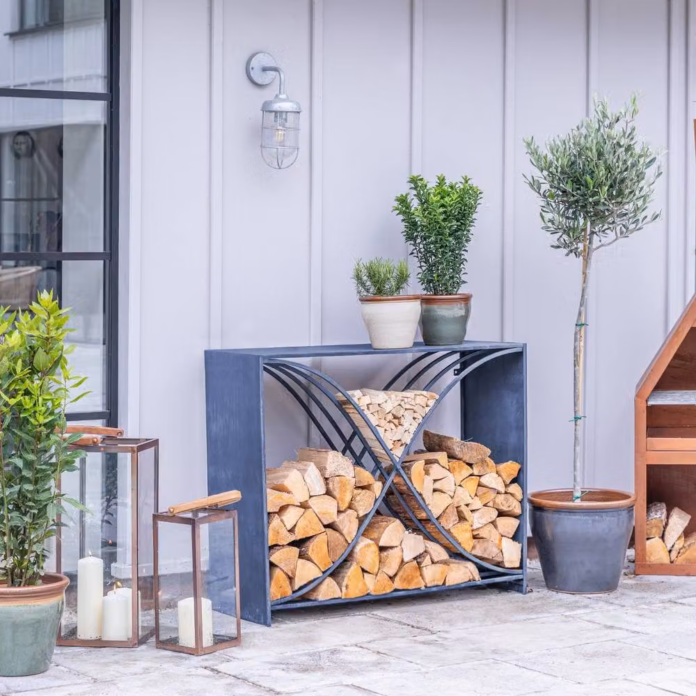 Ivyline Outdoor X Shape Zinc Log Storage in Grey, H: 88 cm, W: 100 cm – 3