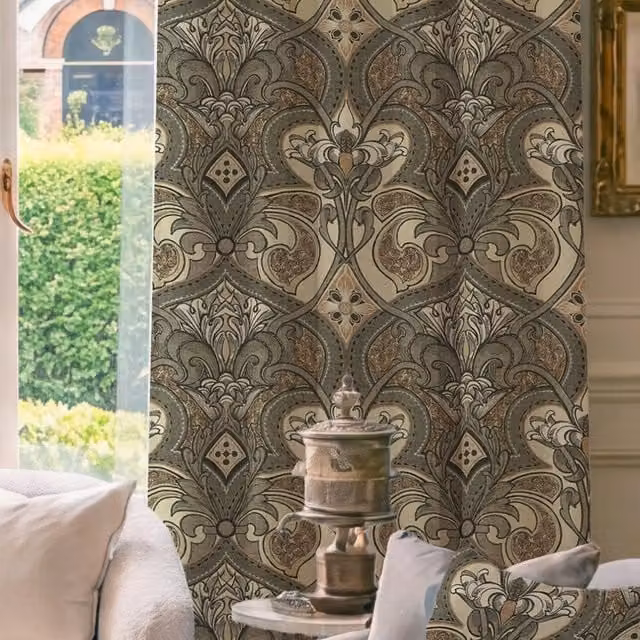 HOUSE Llewelyn-Bowen Gwendoline Printed Damask Made To Measure Blackout Curtains in Ashrose Multicolour