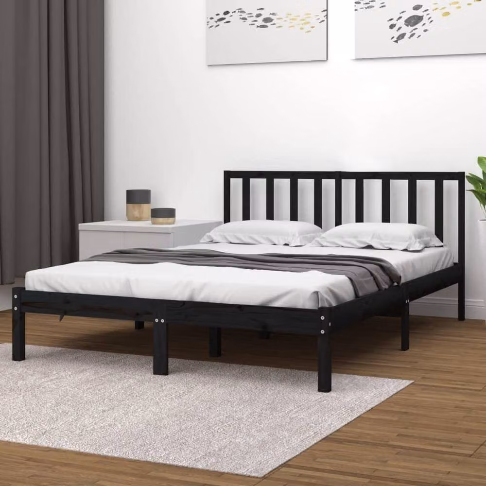 Berkfield Home Black Solid Wood Pine Bed Frame 200 x 200 cm – 2