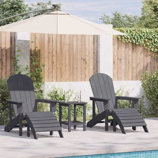 Berkfield Home Adirondack Lounge Chairs with Footrests, 2 Piece Set, Light Grey HDPE – 1
