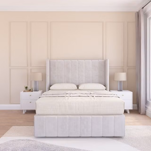 Sloomy Melbourne Upholstered Wingback Bed Set in Silver Plush Velvet, W/D/H: 120 x 200 cm