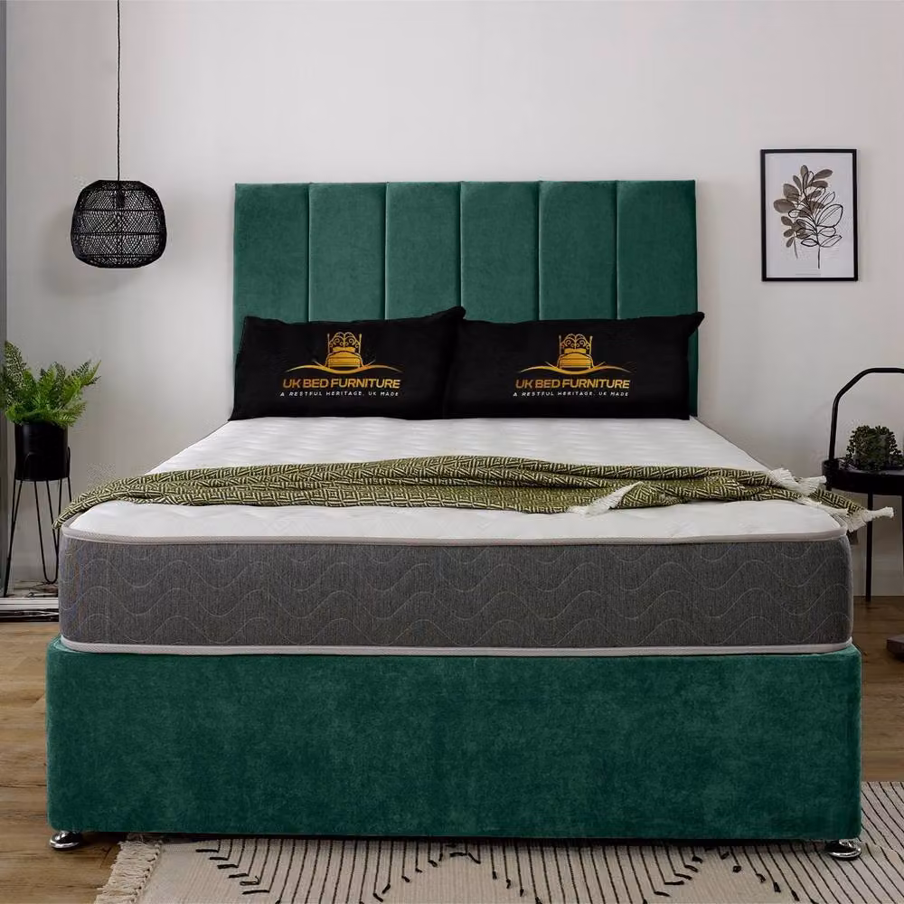 UK Bed Furniture Savannah Divan Bed with 2 Drawers and 26 Inch Headboard in Green Velvet, Small Double, W/D/H: 120 x 200 cm – 2