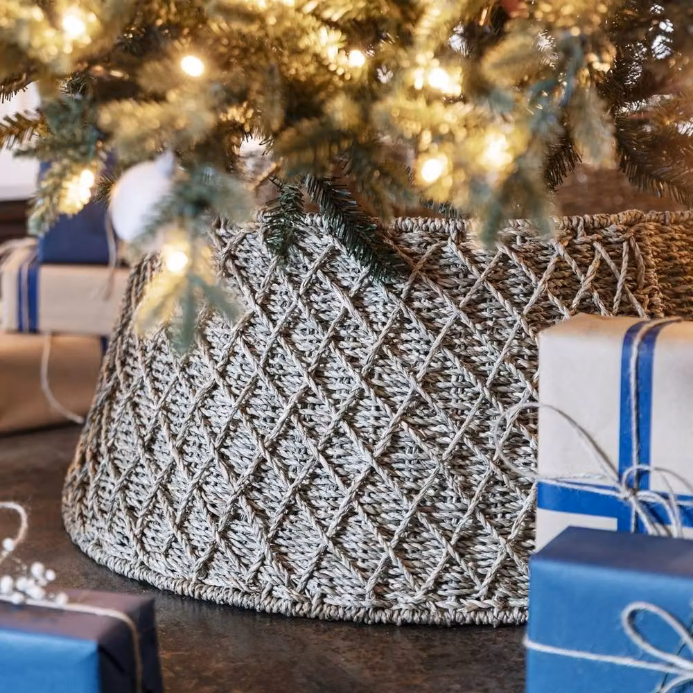 Lemon Pavilion Round Foldable Diamond Wicker Christmas Tree Skirt in Orange, W70 x D70 x H26 cm – 2