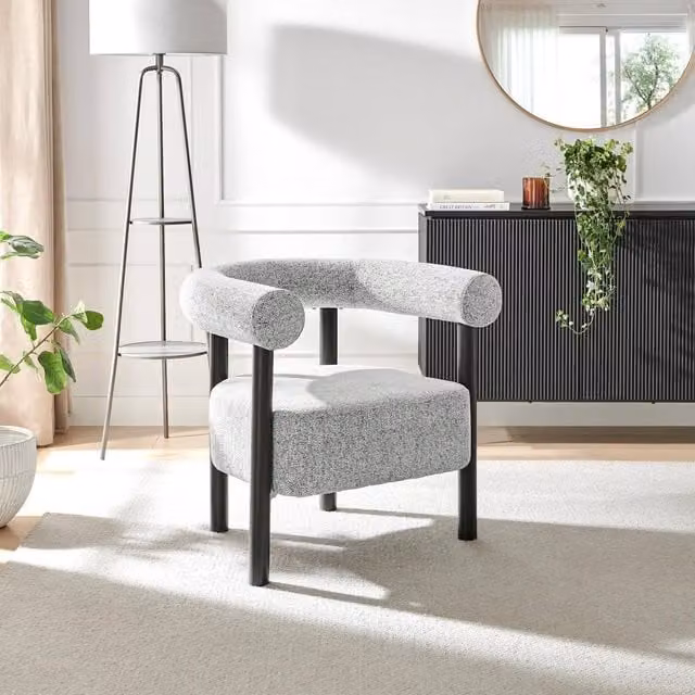 FurnitureboxUK Mirabel Mid-Century Fabric Accent Tub Chair in Grey and Black – 1