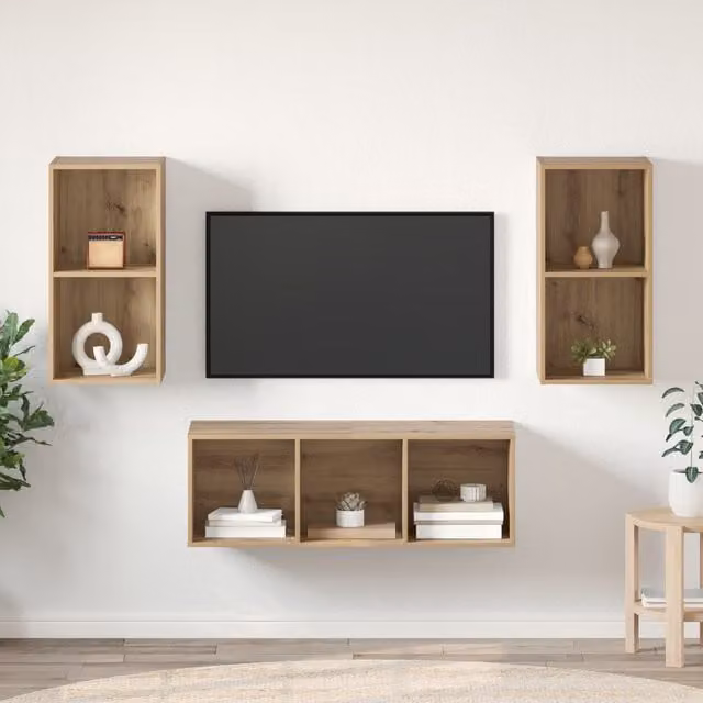 Berkfield Home Artisan Oak TV Cabinet Set in Brown, W/D/H: 37 x 37 x 107 cm
