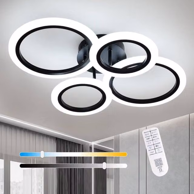 Goeco Dimmable LED Ceiling Light with Remote Control, Black, W/D/H: 57 x 57 x 12 cm – 1