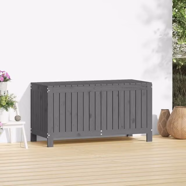 Berkfield Home Garden Storage Box in Grey Solid Pine Wood, W/D/H: 115 x 49 x 60 cm