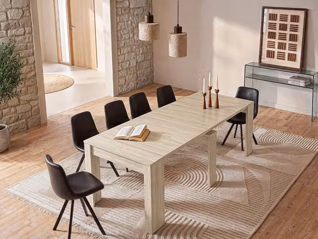 Vente-unique Extendable 10-Seater Console Dining Table in Light Oak, W/D/H: 185 x 90 x 77 cm