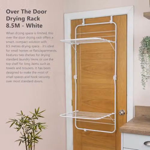 JVL 2 Tier Over Door Drying Rack in White with 8.5m Drying Length – 2