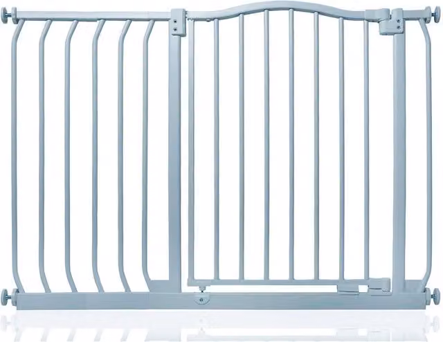 Safetots Curved Top Safety Gate in Matt Grey, Extendable No-Drill Swing Door for Doors and Stairs, Width: 98 cm - 107 cm