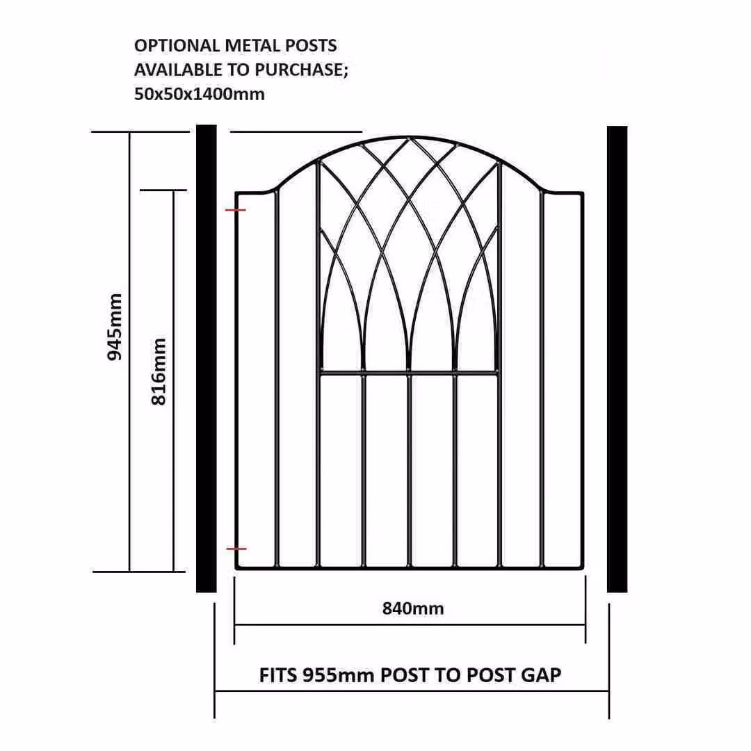 Burbage Iron Craft Abbey Modern Verona Low Bow Top Single Gate in Black, W: 95.5 cm, H: 94.0 cm – 2