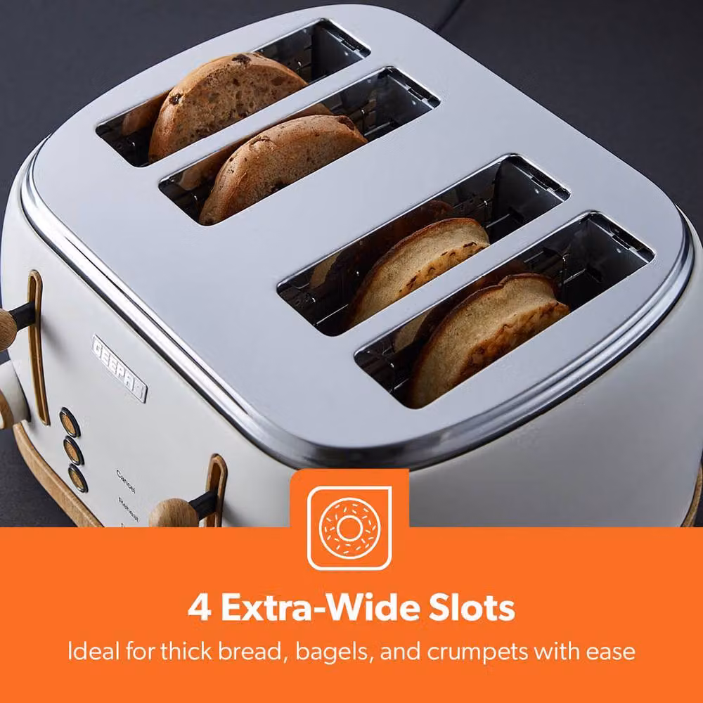 Geepas NordiQ 4 Slice Toaster with Wood Effect Finish and Dual Controls in Cream – 3