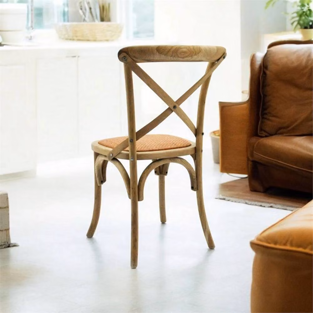 Havendro Rustic Farmhouse Cross-Back Dining Chair with Rattan Seat in Natural Oak Wood – 2