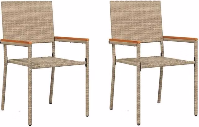 Berkfield Home Stacking Garden Chairs, 2 Pack, Beige Poly Rattan
