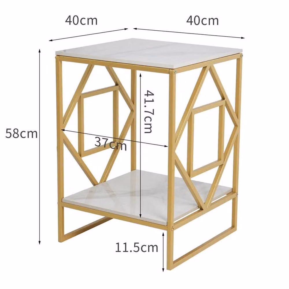 KORVIXA Square Marble Coffee Side End Table with White Iron Frame – 2
