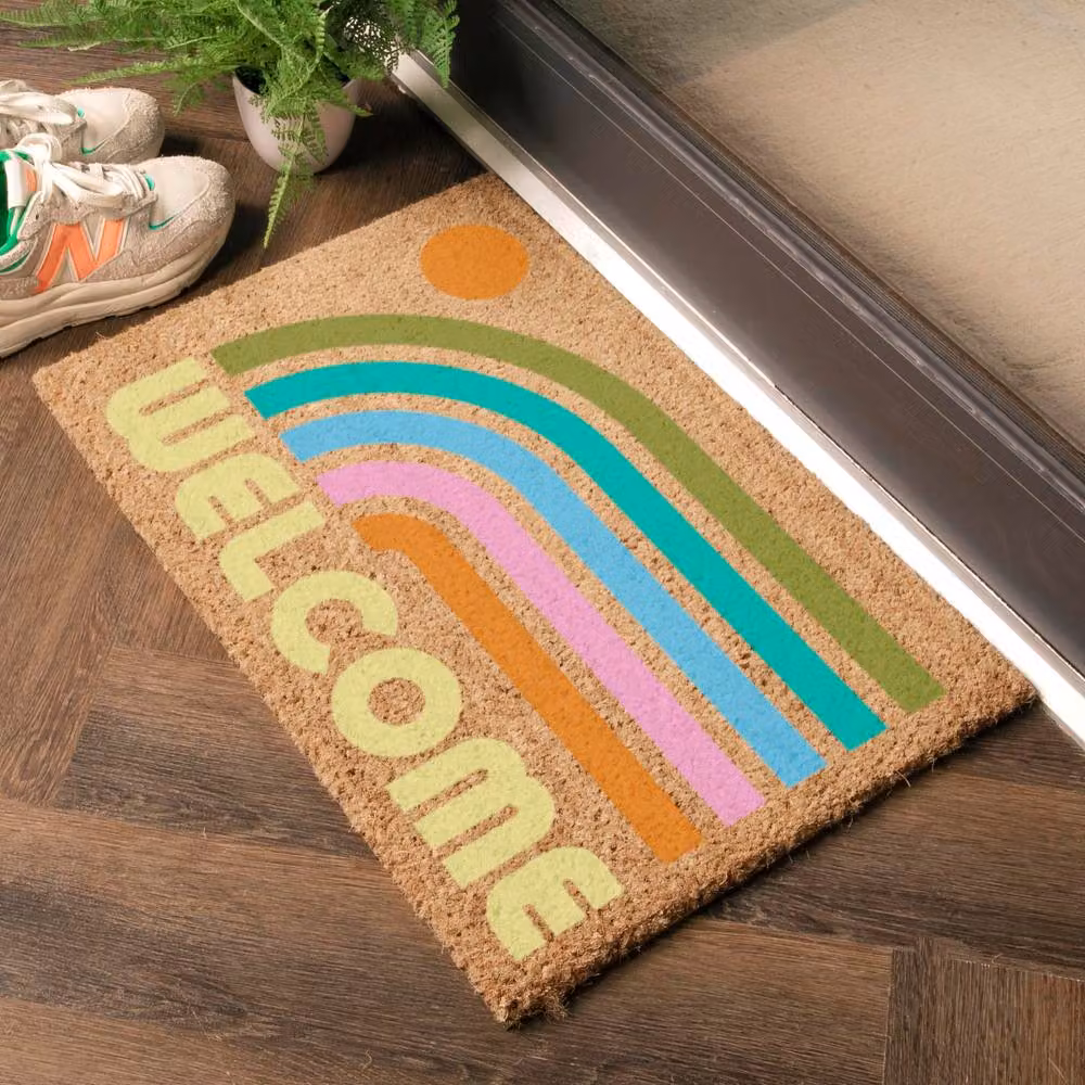 Artsy Mats Elizabeth Olwen Welcome Rainbow Coir Doormat in Tan and Multicolour, W/D: 60 x 40 cm – 2
