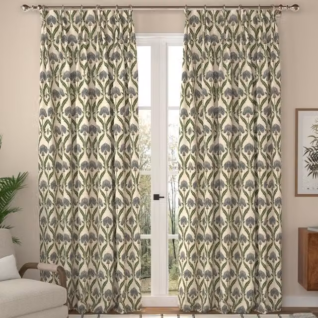 ANTE DECOR Highland Thistle Made To Measure Blackout Cotton Curtains in Blue and Cream