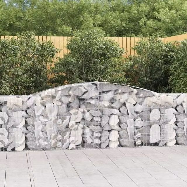 Berkfield Home Arched Gabion Baskets, 9 Piece Set, Silver Galvanised Steel, W: 400 cm, D: 30 cm, H: 100-120 cm