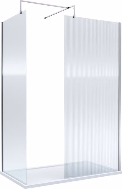 Balterley Fluted 8mm Glass Walk In Wetroom Screen and Shower Tray, Silver, W: 140 cm, D: 90 cm, H: 195 cm – 1