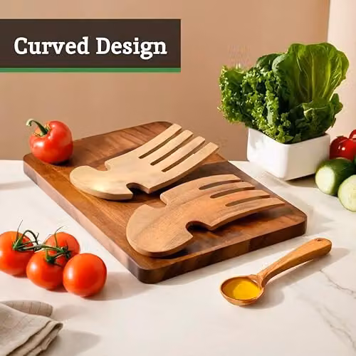 Orsina Kora Acacia Wood Salad Hand Servers, Brown – 5