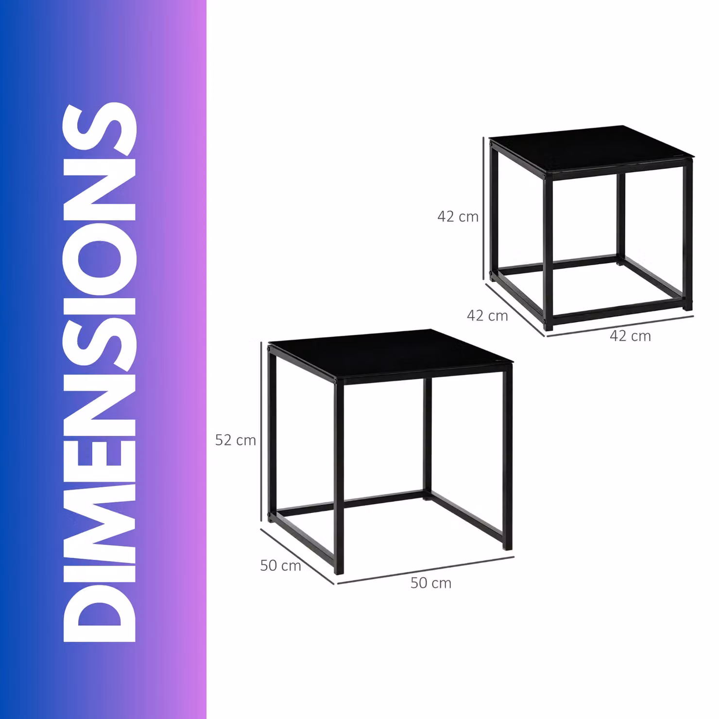 Rafaelo Mobilia Set of 2 Modern Square Nesting Tables in Black with Glass Tops – 6