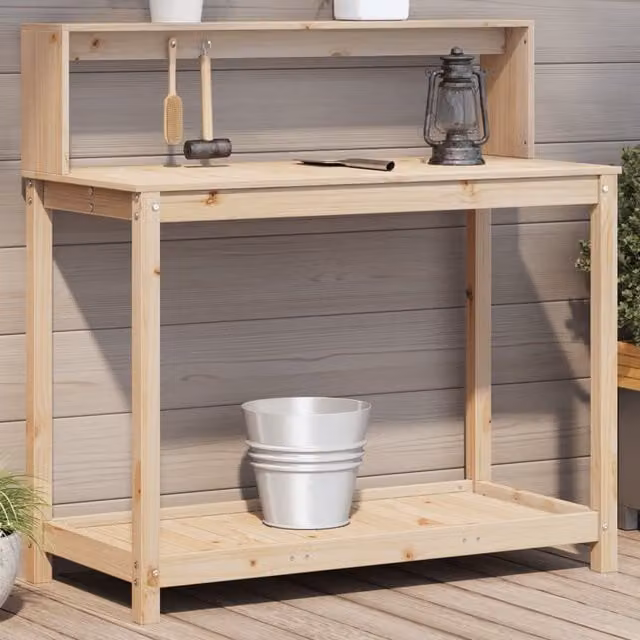 Berkfield Home Rustic Solid Pine Potting Table with Shelves, Brown, W: 108 cm, D: 50 cm, H: 109.5 cm – 1