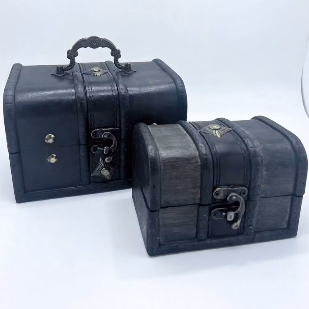 KDMD Set of 2 Grey Vintage Wood Treasure Chests for Stylish Storage and Decor – 3