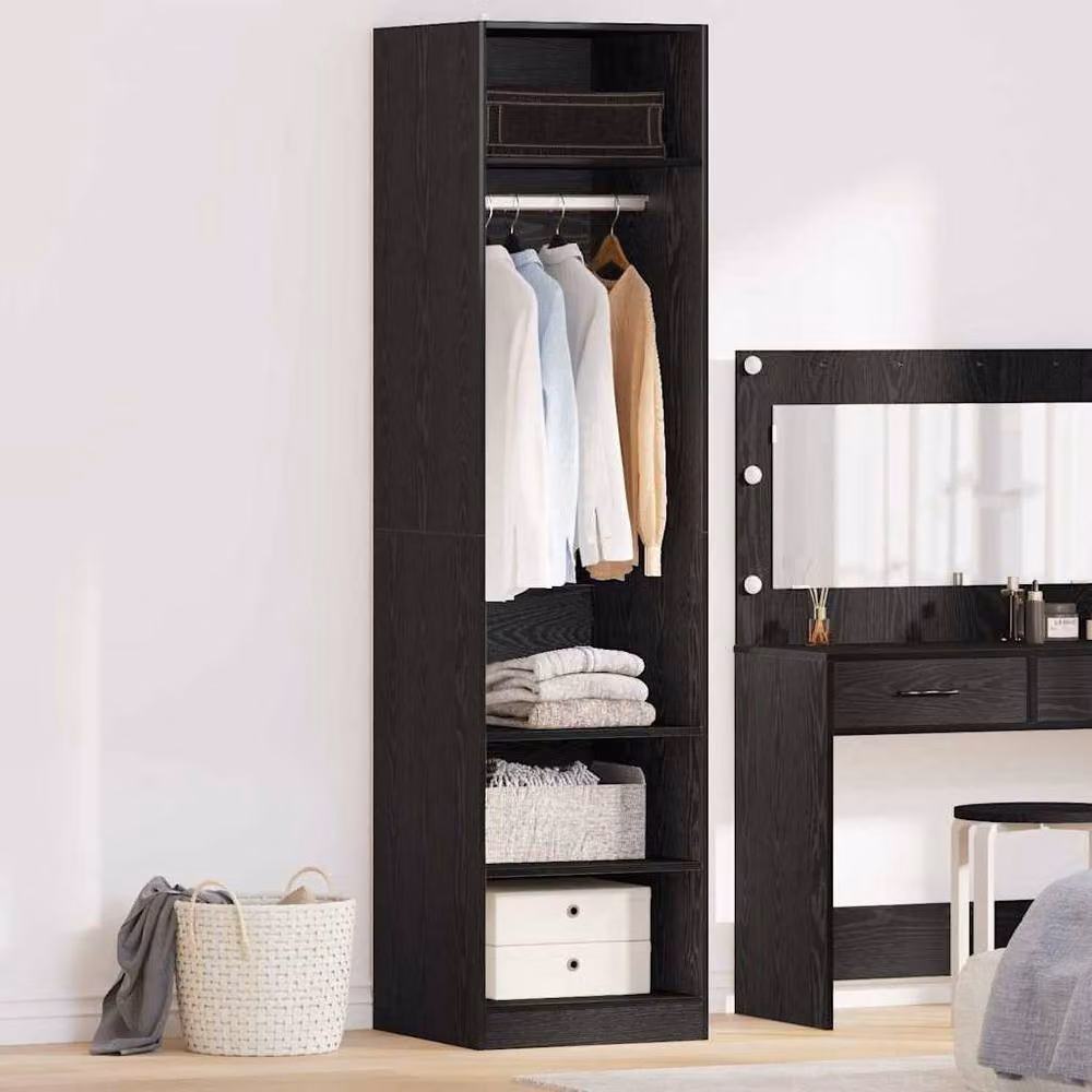 Berkfield Home Modern Black Oak Wardrobe with Internal Shelves and Open Shelf, W/D/H: 50 x 50 x 200 cm – 2
