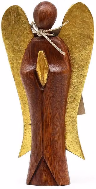 KDMD Hati Hati Angel Guardian Handcrafted Suar Wood Figurine, Brown, Height: 20 cm – 1