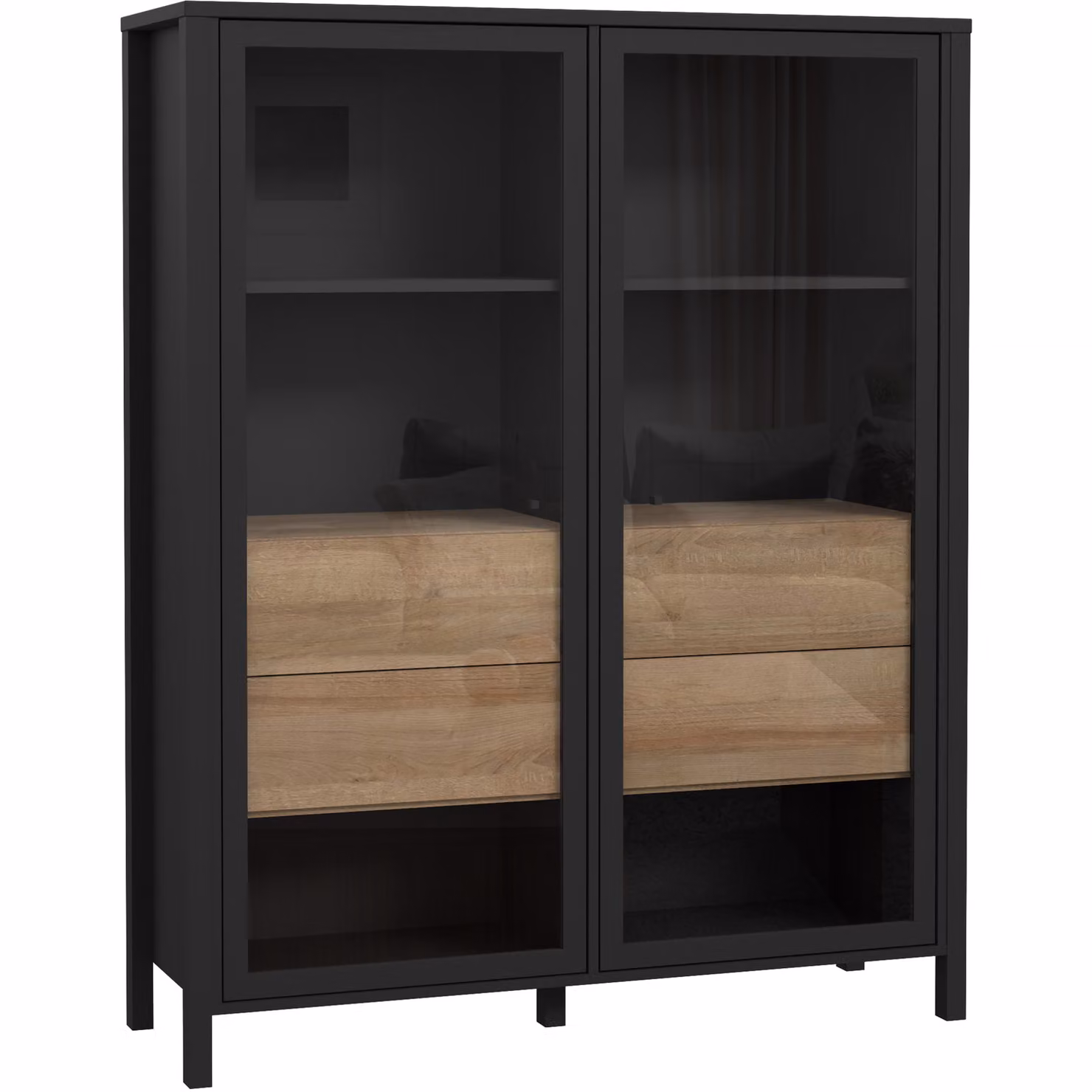 Furniture To Go High Rock Extra Wide Industrial Display Cabinet in Matt Black and Riviera Oak with Glass Doors – 2